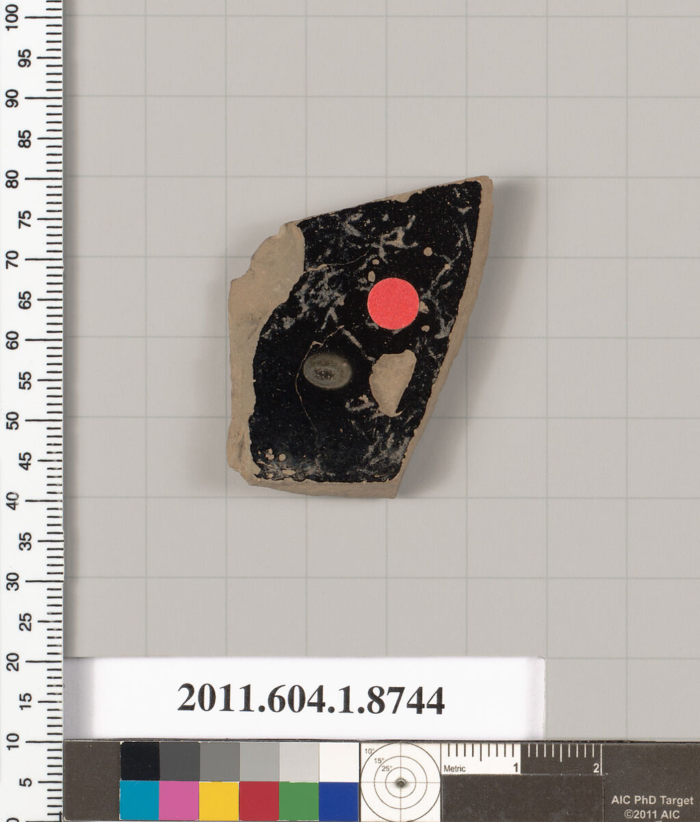 Terracotta fragment of a stemless cup, Terracotta, Greek, Attic
