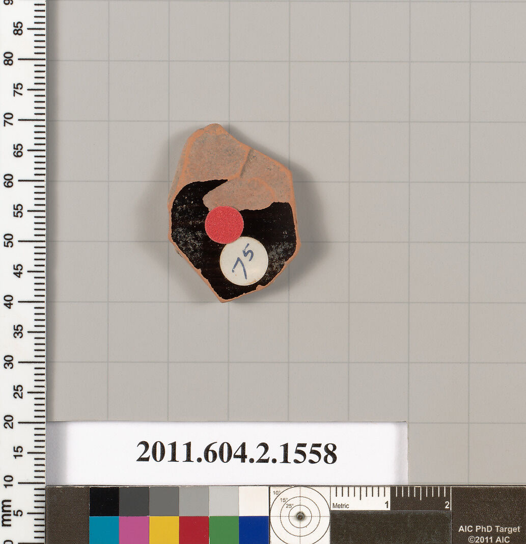 Terracotta fragment of a skyphos (deep drinking cup), Terracotta, Greek, Attic