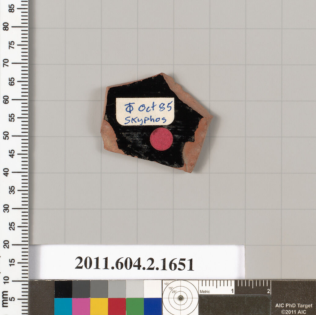 Terracotta fragment of a skyphos (deep drinking cup), Terracotta, Greek, Attic