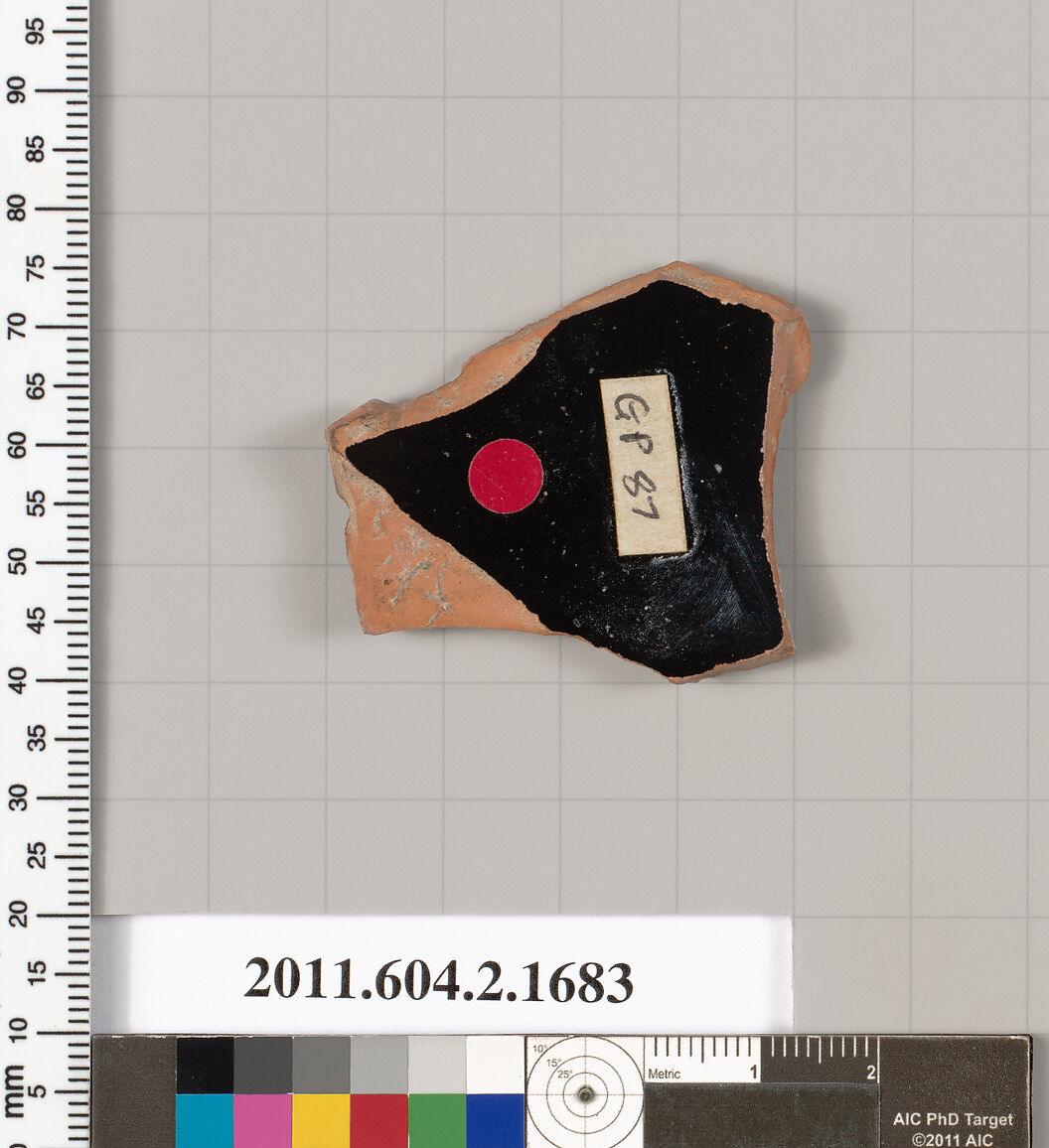 Terracotta fragment of a skyphos (deep drinking cup), Terracotta, Greek, Attic