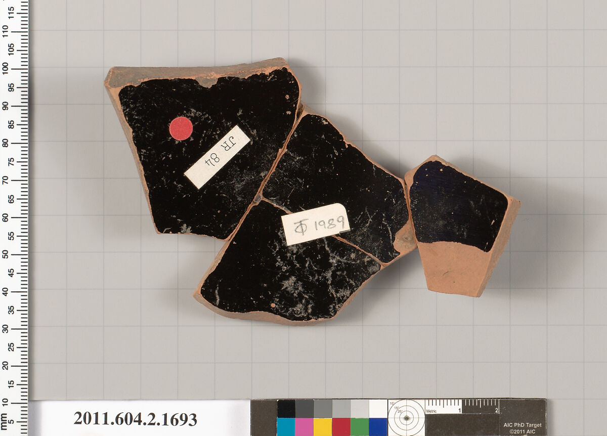 Terracotta fragment of a skyphos (deep drinking cup), Terracotta, Greek, Attic