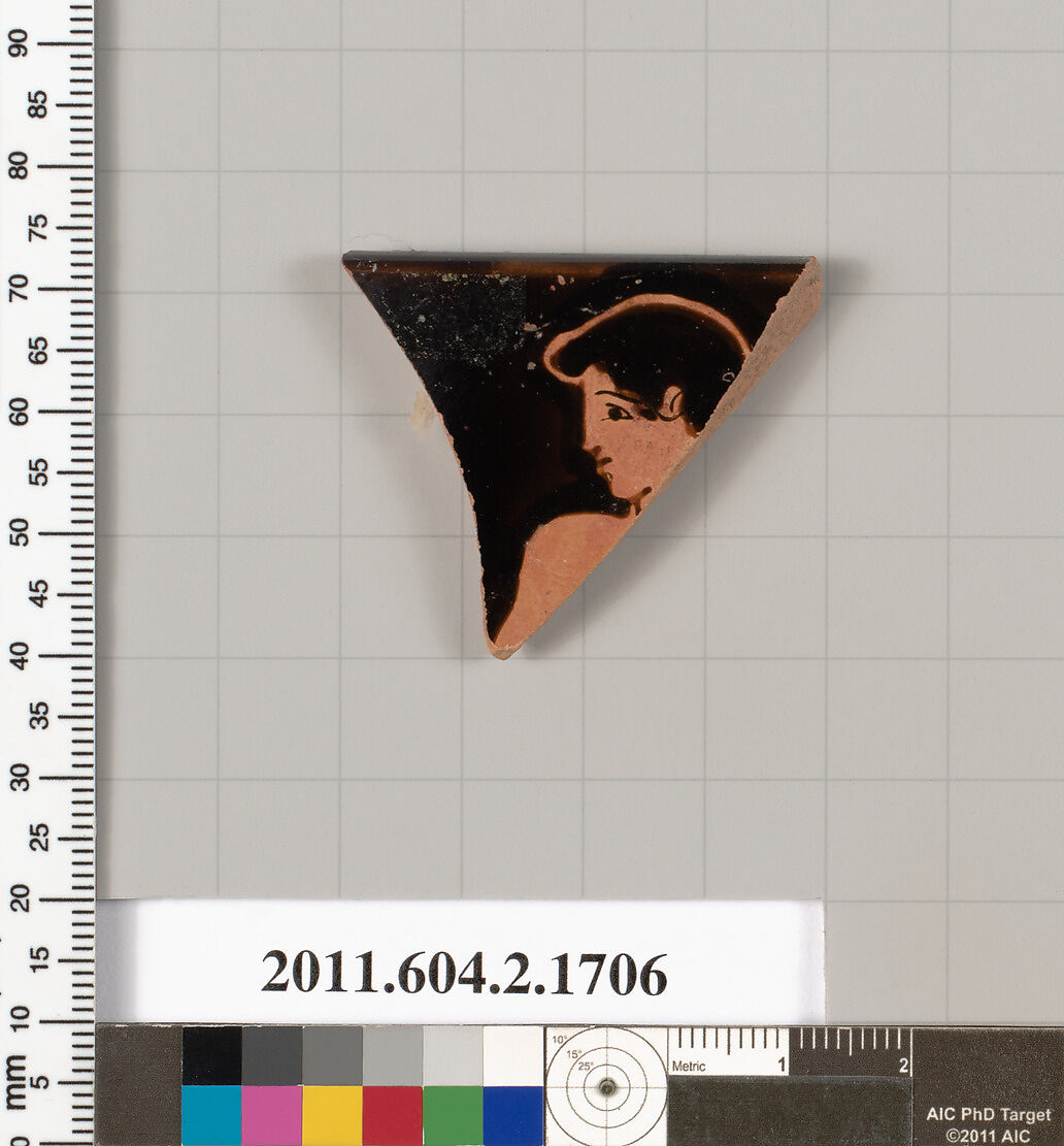 Terracotta rim fragment of a skyphos (deep drinking cup), Terracotta, Greek, Attic 