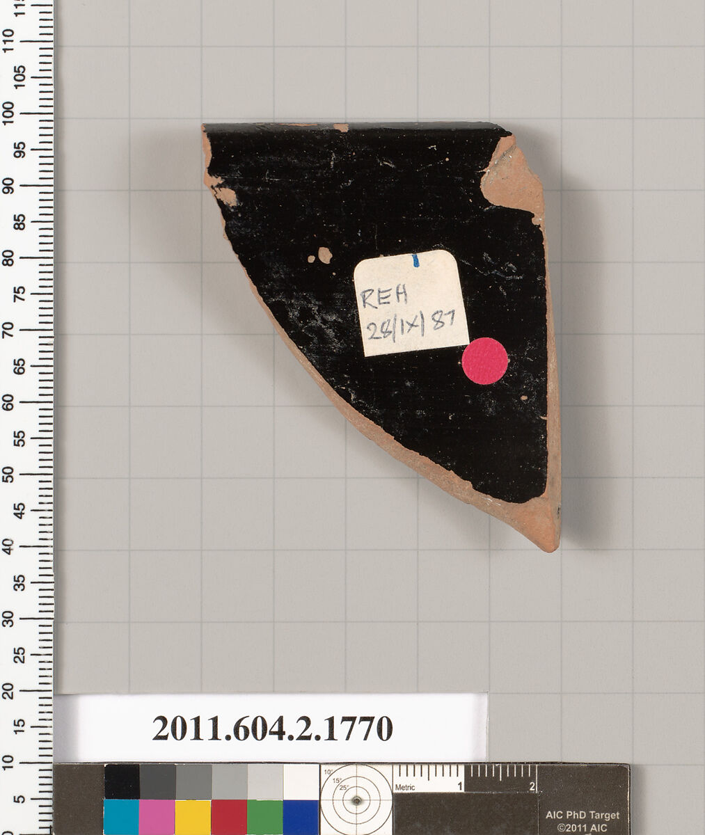 Terracotta rim fragment of a skyphos (deep drinking cup), Terracotta, Greek, Attic
