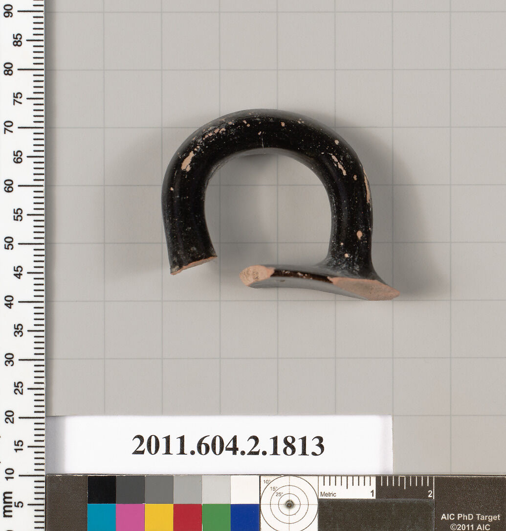 Terracotta fragment of a skyphos (deep drinking cup), Terracotta, Greek, Attic