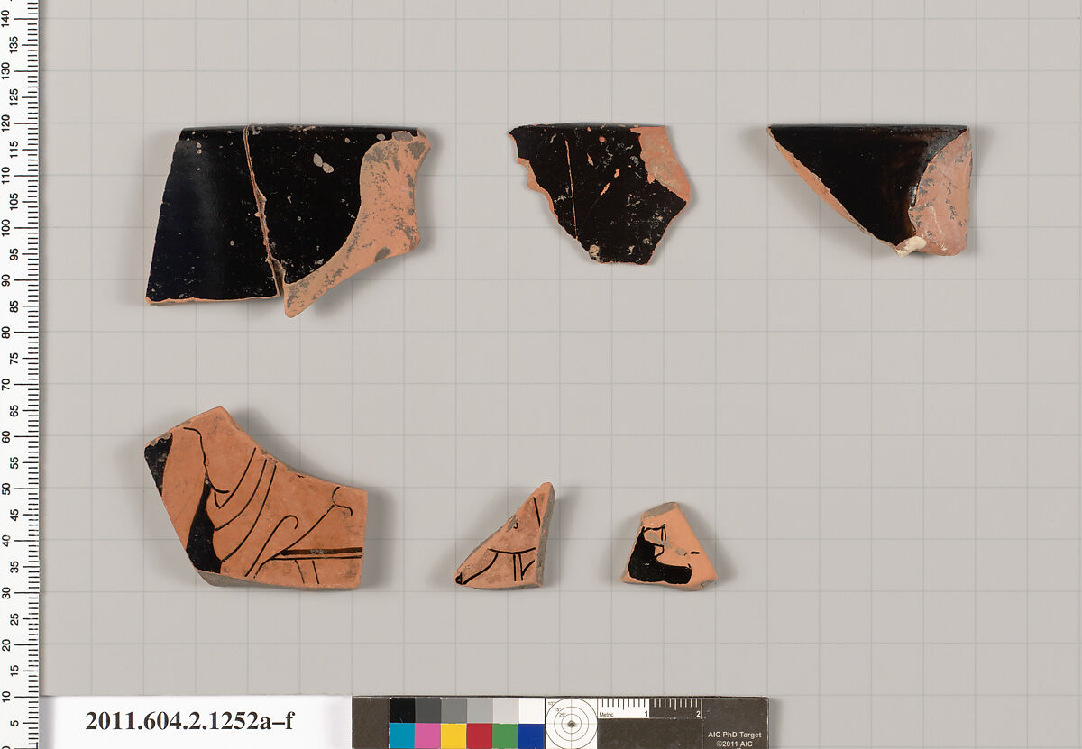 Terracotta fragments of a skyphos (deep drinking cup), Attributed to the Antiphon Painter [DvB], Terracotta, Greek, Attic 