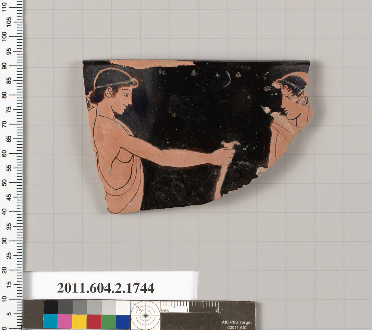 Terracotta rim fragment of a skyphos (deep drinking cup), Attributed to the Euaichme Painter [DvB], Terracotta, Greek, Attic 