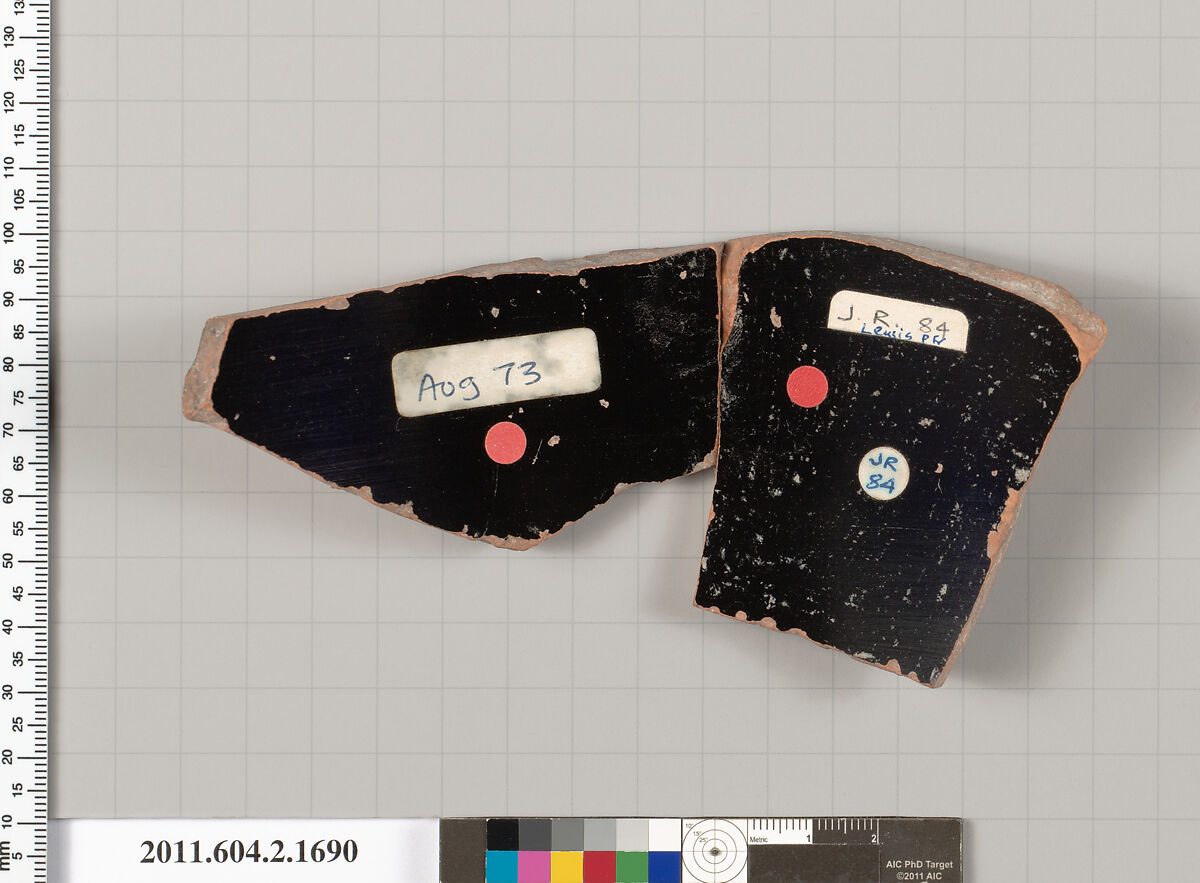 Terracotta fragment of a skyphos (deep drinking cup), Attributed to the Lewis Painter [DvB], Terracotta, Greek, Attic