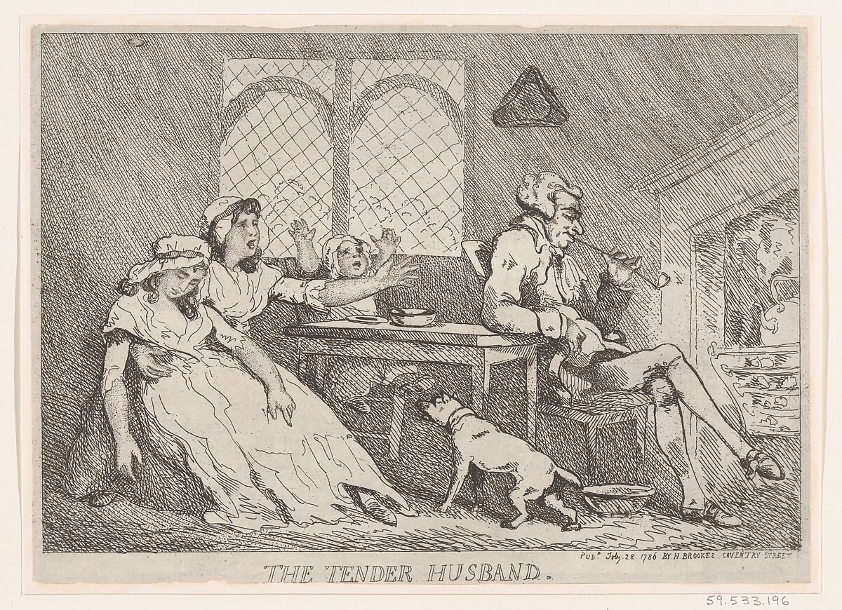The Tender Husband, Thomas Rowlandson (British, London 1757–1827 London), Etching 