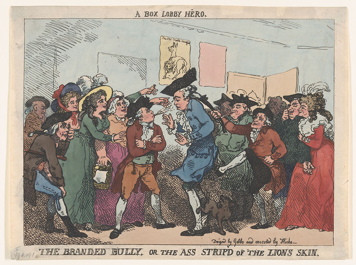The Branded Bully, or the Ass Stripp'd of the Lion's Skin, Thomas Rowlandson (British, London 1757–1827 London), Etching 