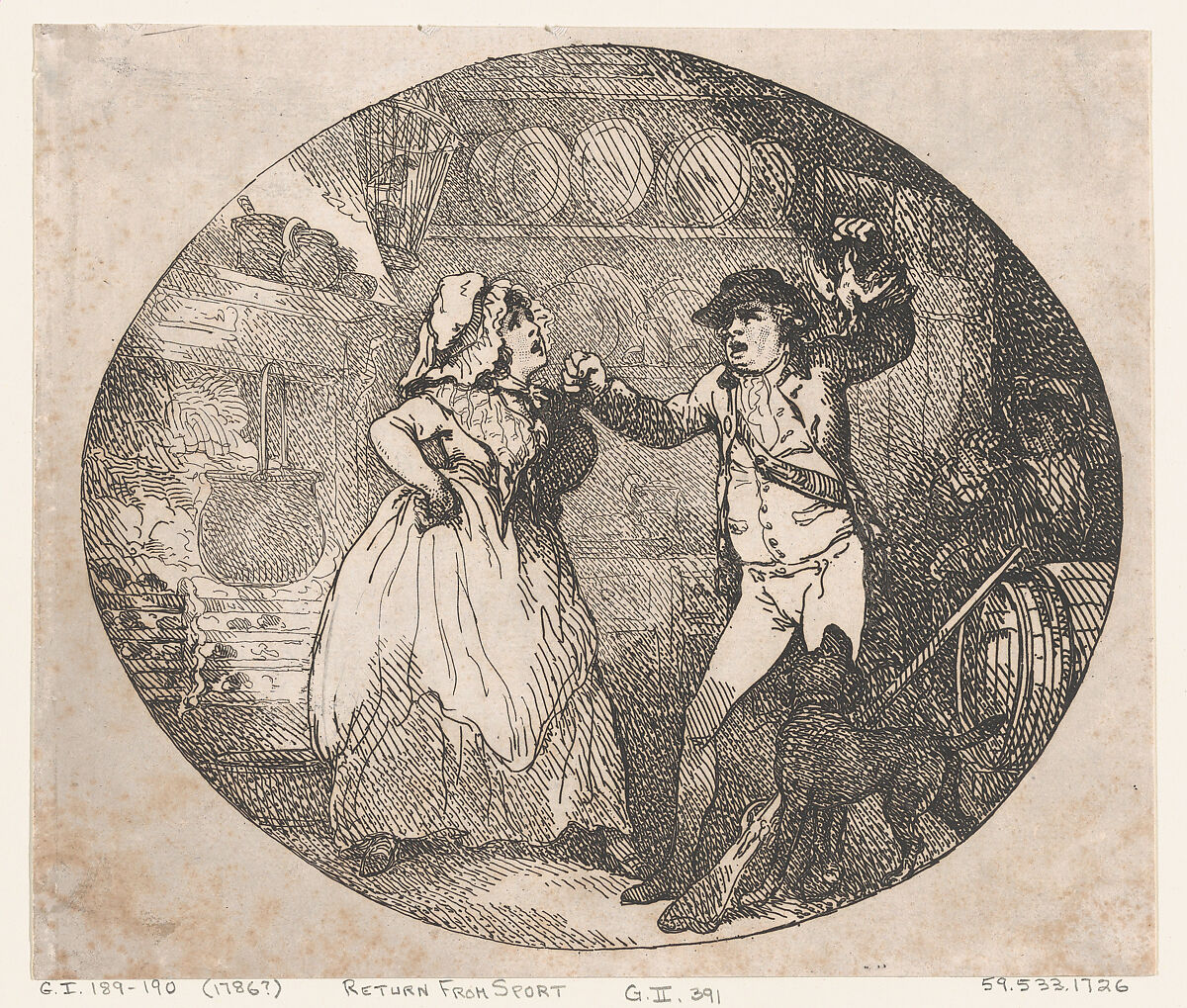 Return from Sport, Thomas Rowlandson (British, London 1757–1827 London), Etching 