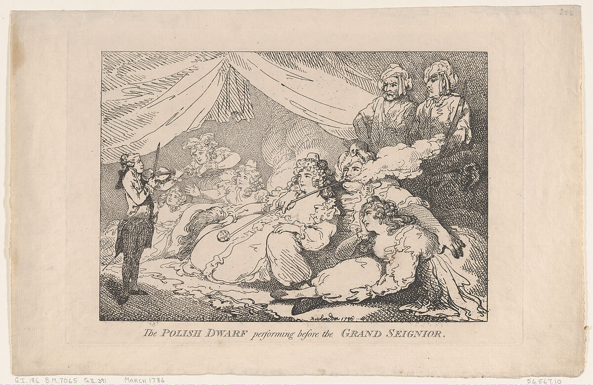 The Polish Dwarf Performing Before the Grand Seignior, Thomas Rowlandson (British, London 1757–1827 London), Etching 