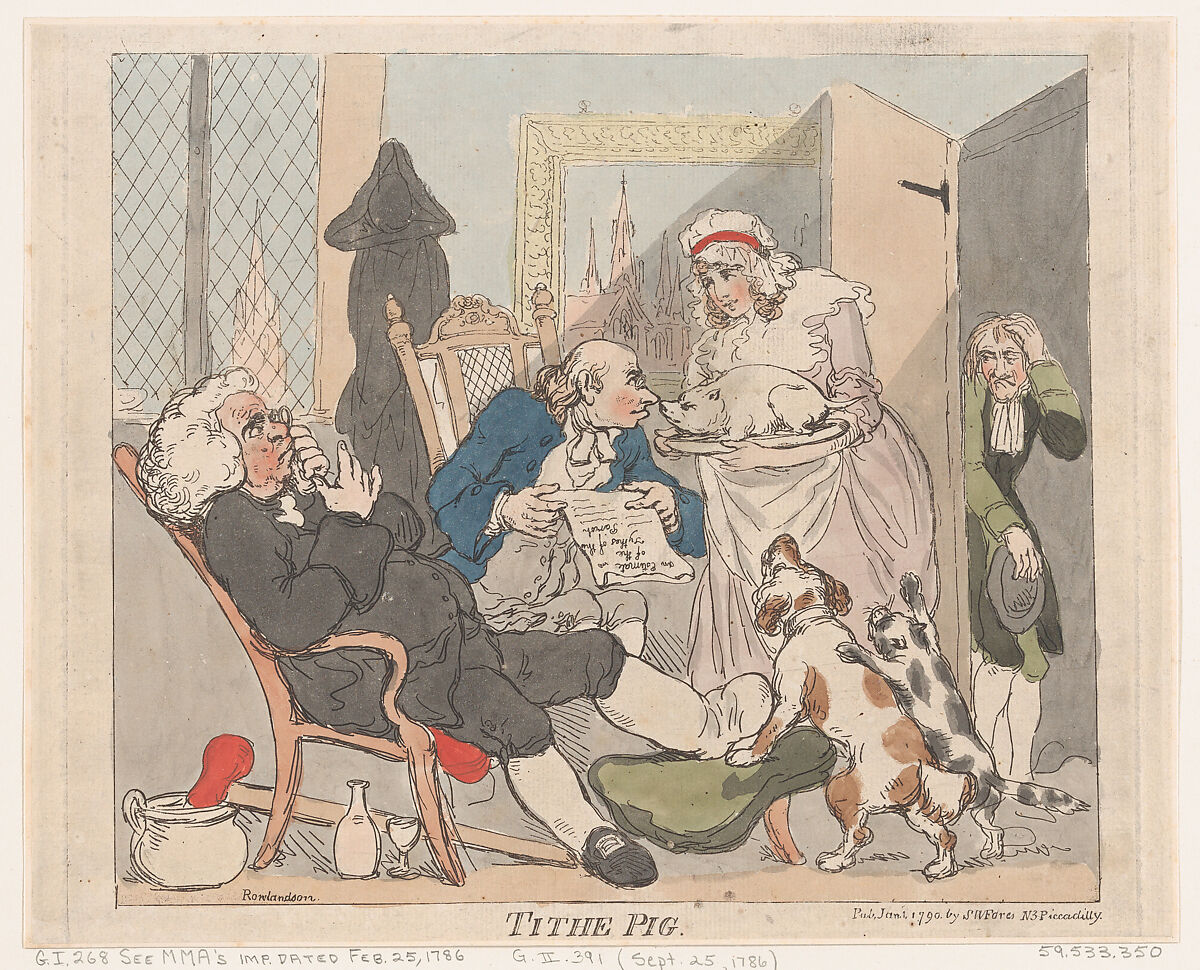Tithe Pig, Probably Thomas Rowlandson (British, London 1757–1827 London), Hand-colored etching 