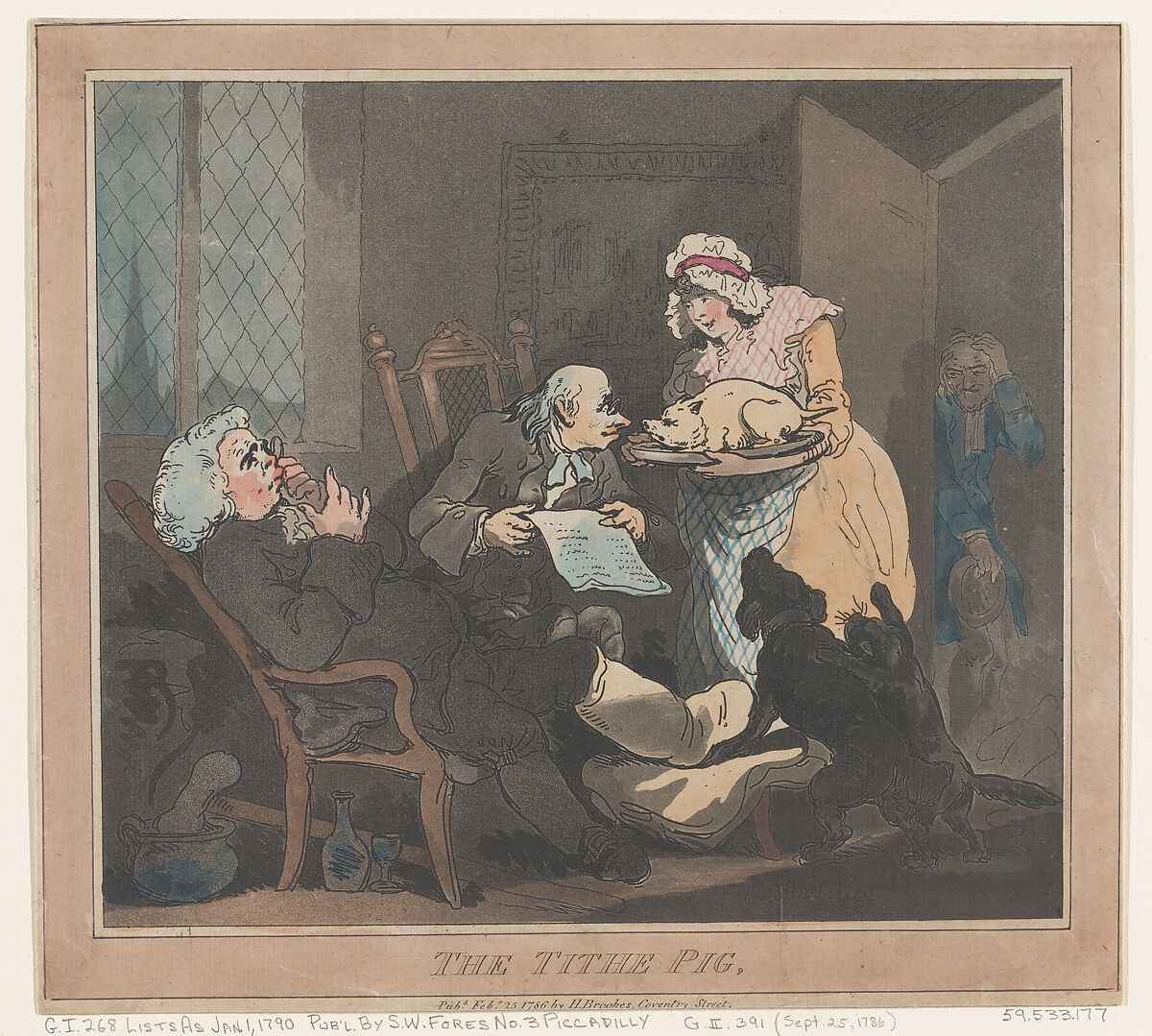 Tithe Pig, Thomas Rowlandson (British, London 1757–1827 London), Hand-colored etching 