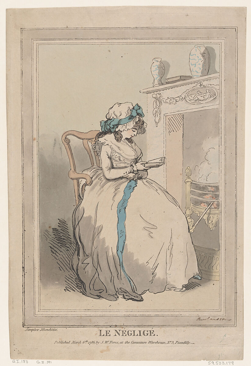 Le Négligé, Thomas Rowlandson (British, London 1757–1827 London), Hand-colored etching 