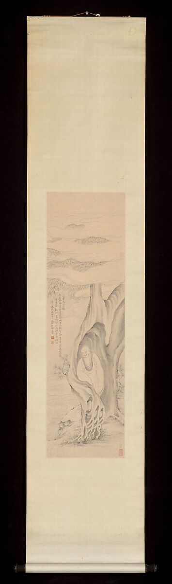 Luohan Meditating in a Tree, Gai Qi (Chinese, 1773–1828), Hanging scroll; ink on paper, China