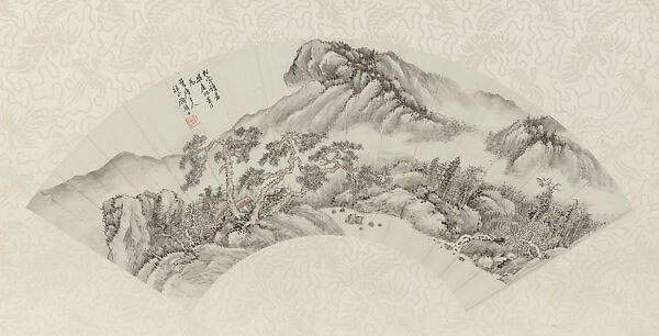 Landscape, Gu Linshi (Chinese, 1865–1930), Folding fan mounted as an album leaf; ink on paper, China 