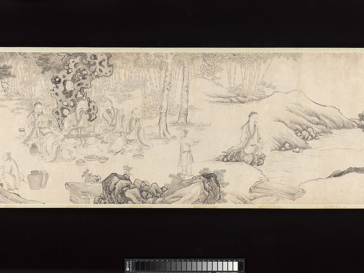 Seven Sages of the Bamboo Grove, Liu Yanchong (Chinese, 1808–1847), Handscroll; ink on paper, China