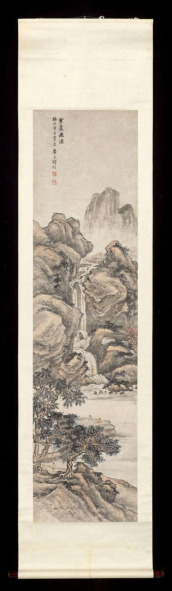 Waterfall on a Cold Cliff, Lu Hui (Chinese, 1851–1920), Hanging scroll; ink and color on paper, China