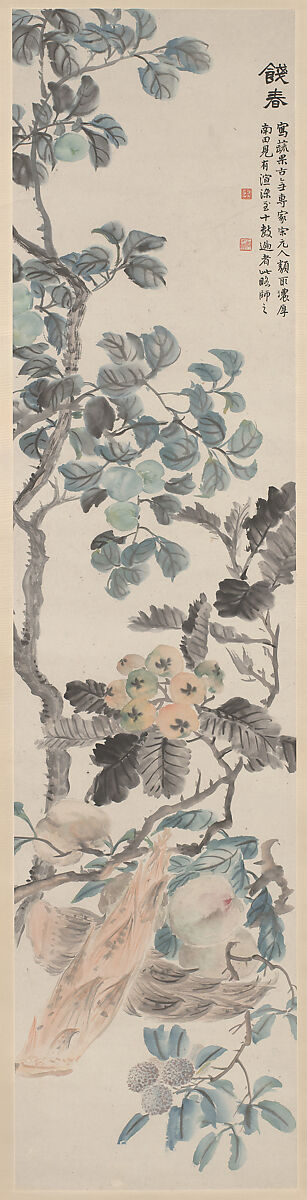 Flowers, Lu Hui (Chinese, 1851–1920), Hanging scroll; ink and color on paper, China 