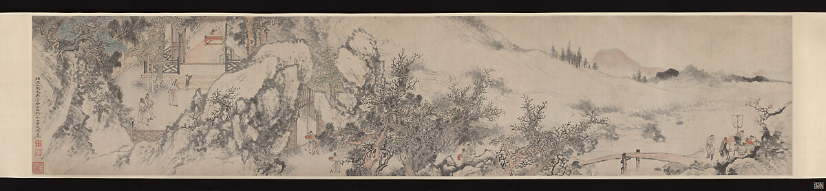 Three Visits to the Thatched Hut of Zhuge Liange, Su Liupeng (Chinese, 1791–1862), Handscroll; ink and color on paper, China 