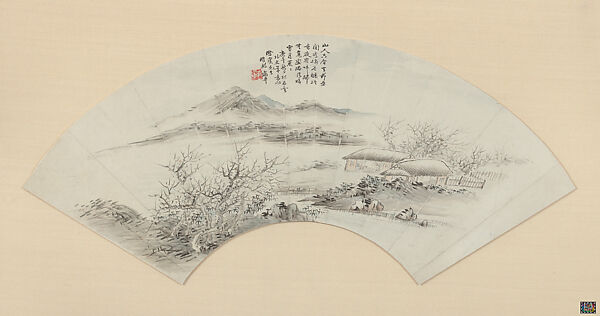 Landscape, Unidentified, Framed fan mounted as an album leaf; ink and color on paper, China 