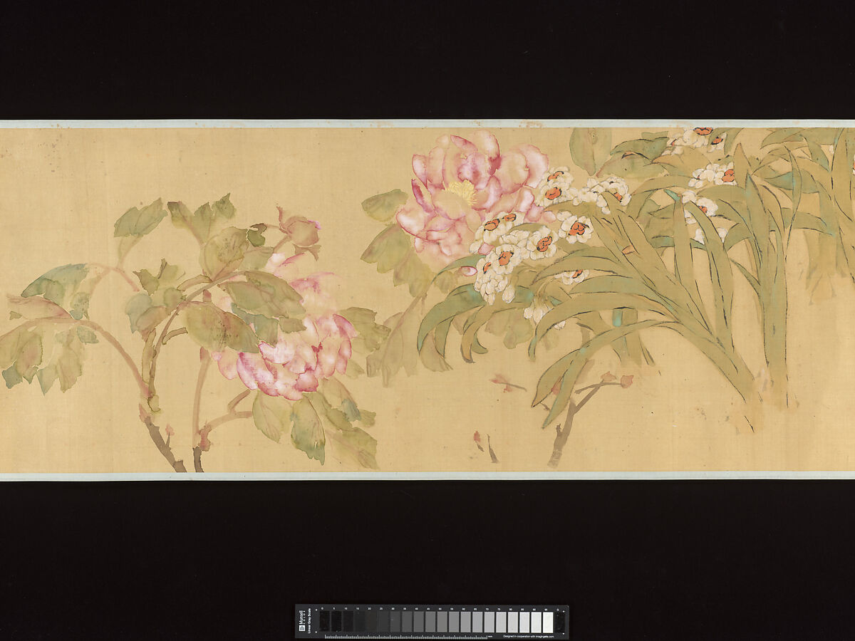 Rain of Flowers Through the Four Stages of Meditation, Xugu (Zhu Huairen) (Chinese, 1823–1896), Handscroll; ink  and color on silk, China