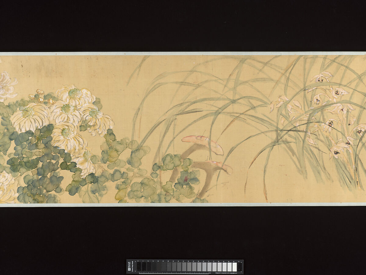 Rain of Flowers Through the Four Stages of Meditation, Xugu (Zhu Huairen) (Chinese, 1823–1896), Handscroll; ink  and color on silk, China