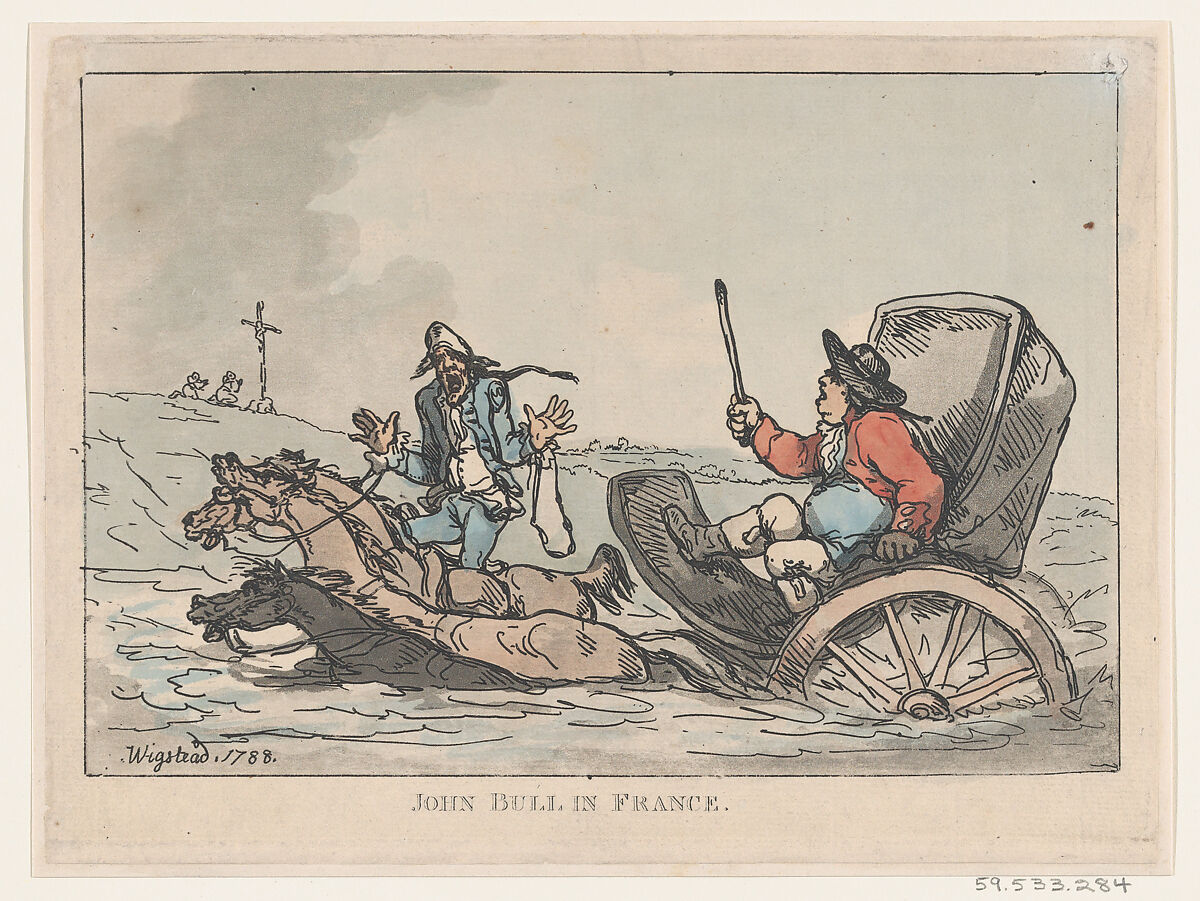 John Bull in France, Thomas Rowlandson (British, London 1757–1827 London), Hand-colored etching and aquatint 