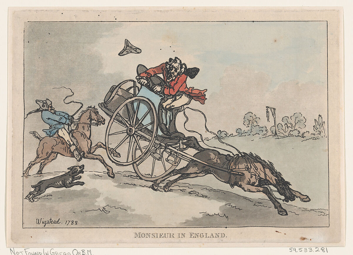 Monsieur in England, Thomas Rowlandson (British, London 1757–1827 London), Hand-colored etching and aquatint 