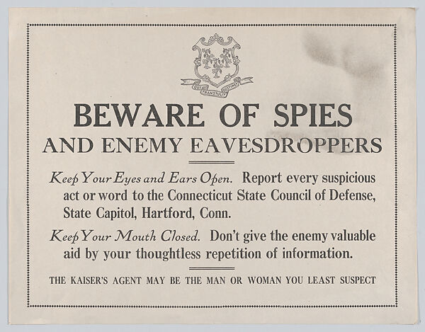 Beware of spies, Anonymous, American, 20th century, Commercial lithograph 