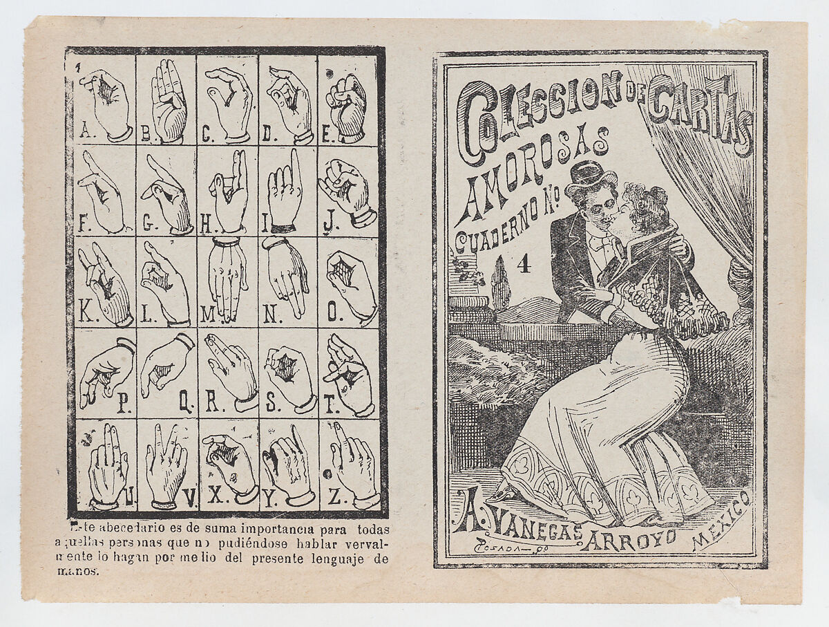 Cover for 'Coleccion de Cartas Amorosas Cuaderno No. 4', a couple embracing and kissing, José Guadalupe Posada (Mexican, Aguascalientes 1852–1913 Mexico City), Zincograph and letterpress 