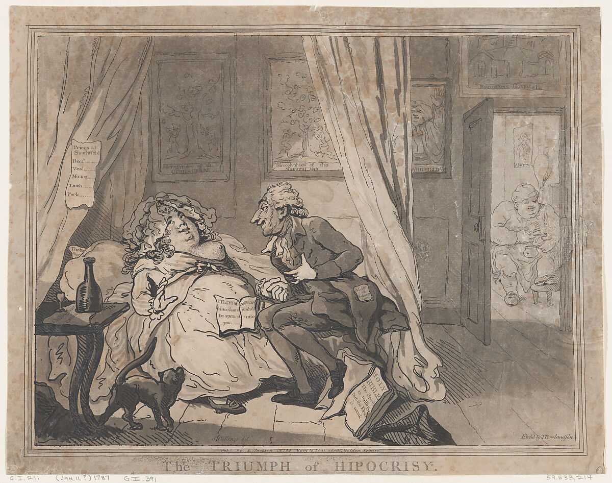 The Triumph of Hypocrisy, Thomas Rowlandson (British, London 1757–1827 London), Stippled etching and aquatint 