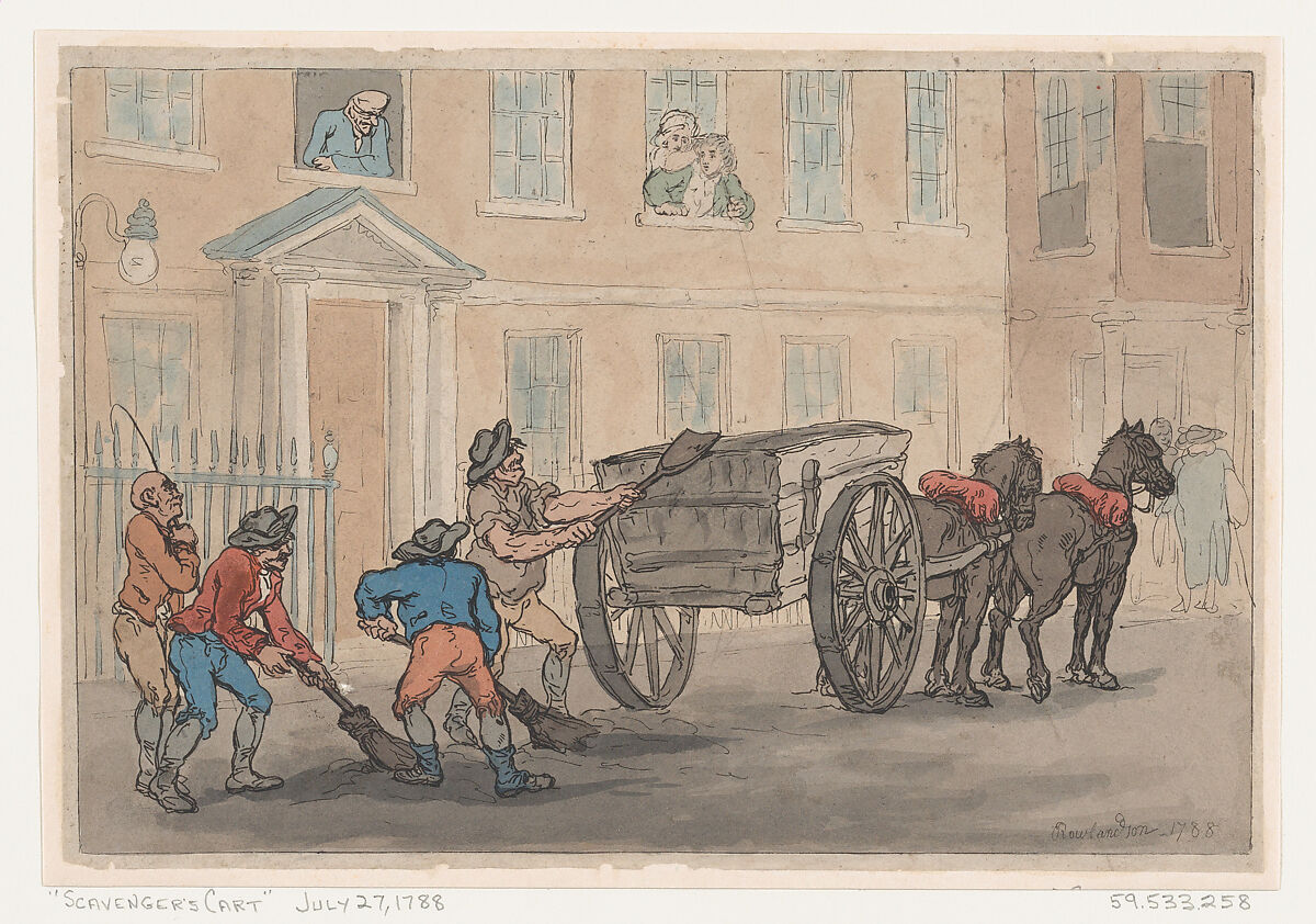 Scavenger's Cart, Thomas Rowlandson (British, London 1757–1827 London), Hand-colored etching 