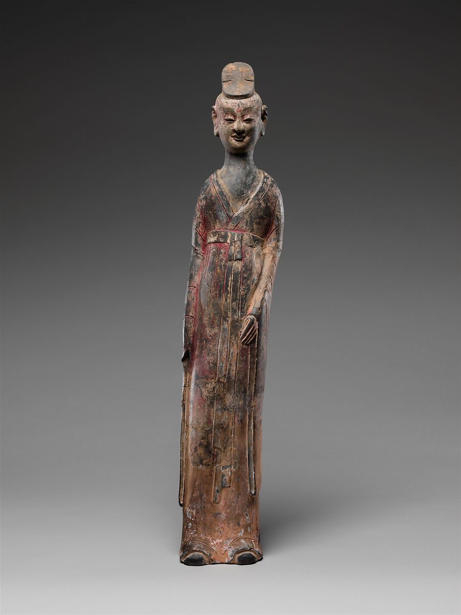 Male Palace Attendant, Earthenware with traces of pigment over white slip, China 