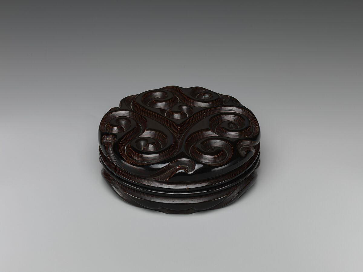 Incense box with fragrant grass design, Carved black, red, and yellow lacquer, China