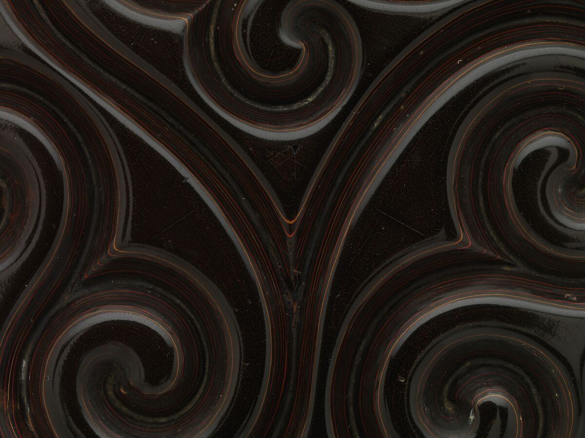 Incense box with fragrant grass design, Carved black, red, and yellow lacquer, China