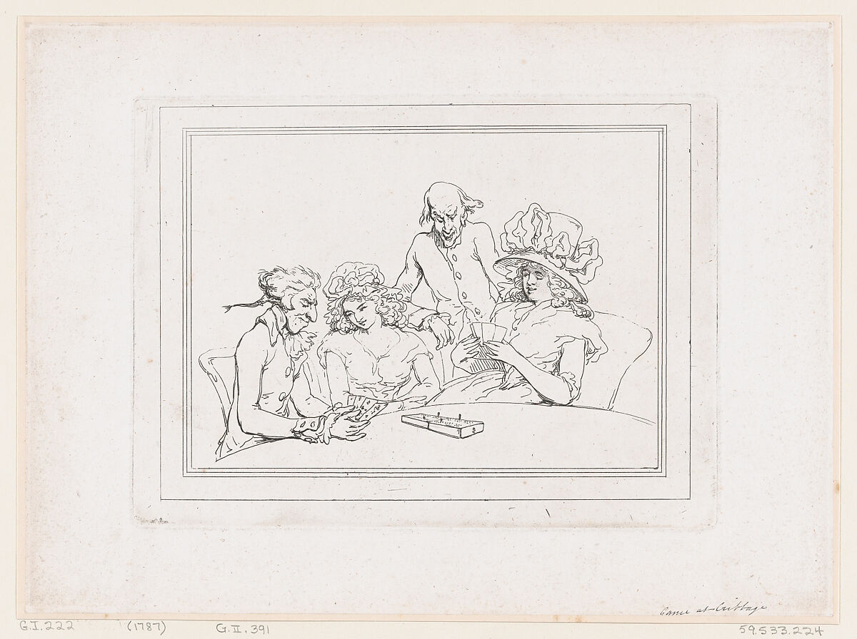 Game at Cribbage, Thomas Rowlandson (British, London 1757–1827 London), Etching 