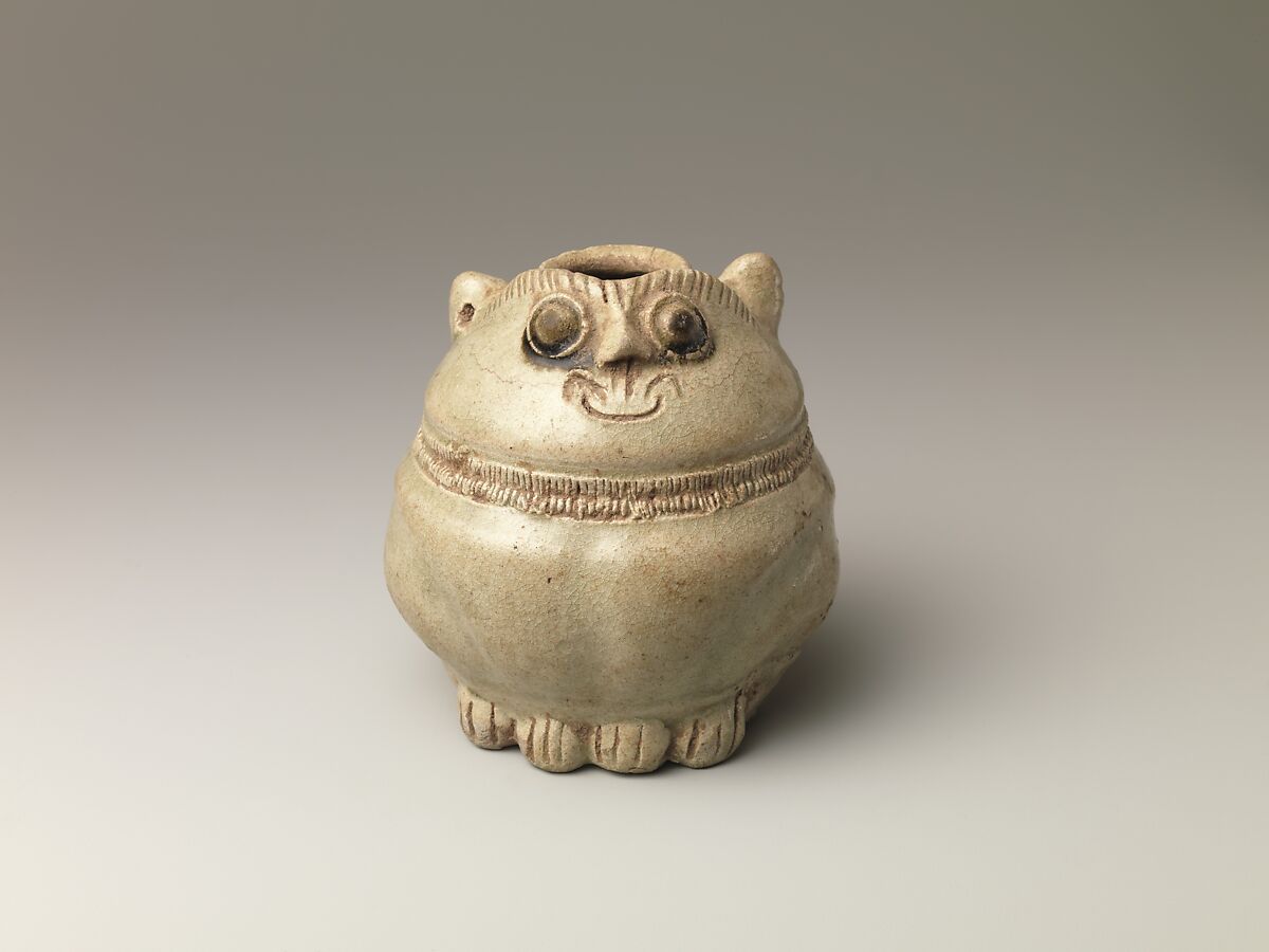 Lime Pot in the Shape of Cat, Glazed pottery with incised decoration, Thailand (Buriram Province) 