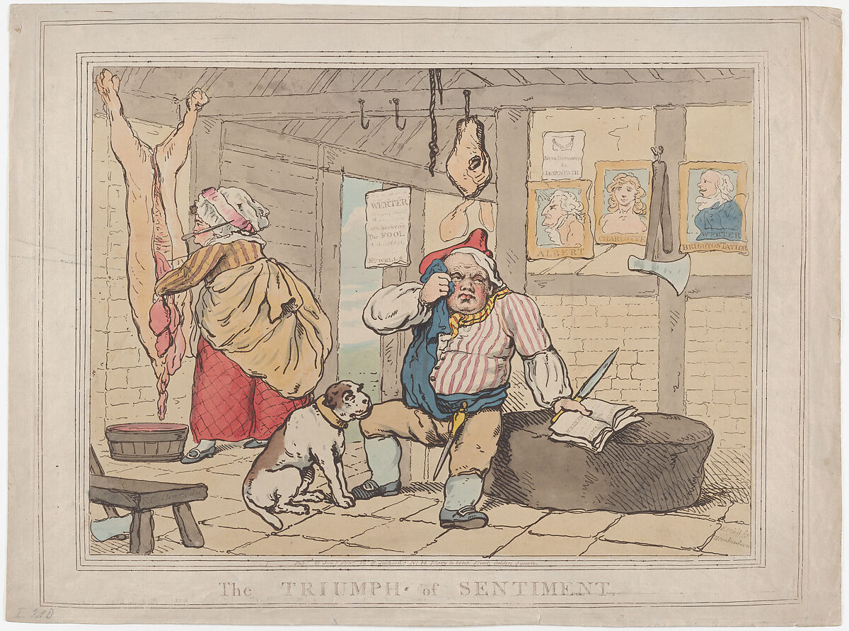 The Triumph of Sentiment, Thomas Rowlandson (British, London 1757–1827 London), Hand-colored etching and aquatint 