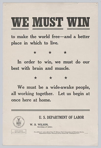 We must win, United States Department of Labor, Commercial lithograph 