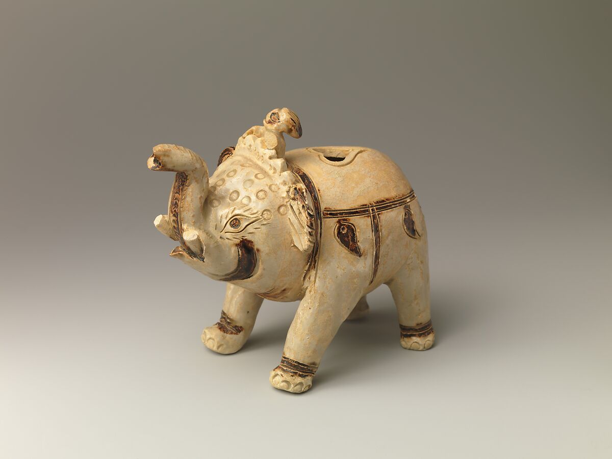 Ewer in the Form of an Elephant, Glazed pottery with incised and inlaid decoration, Vietnam 