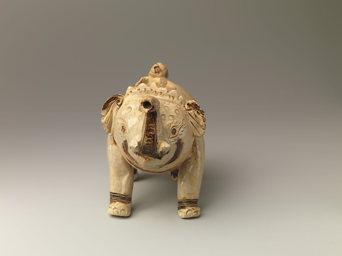Ewer in the Form of an Elephant, Glazed pottery with incised and inlaid decoration, Vietnam
