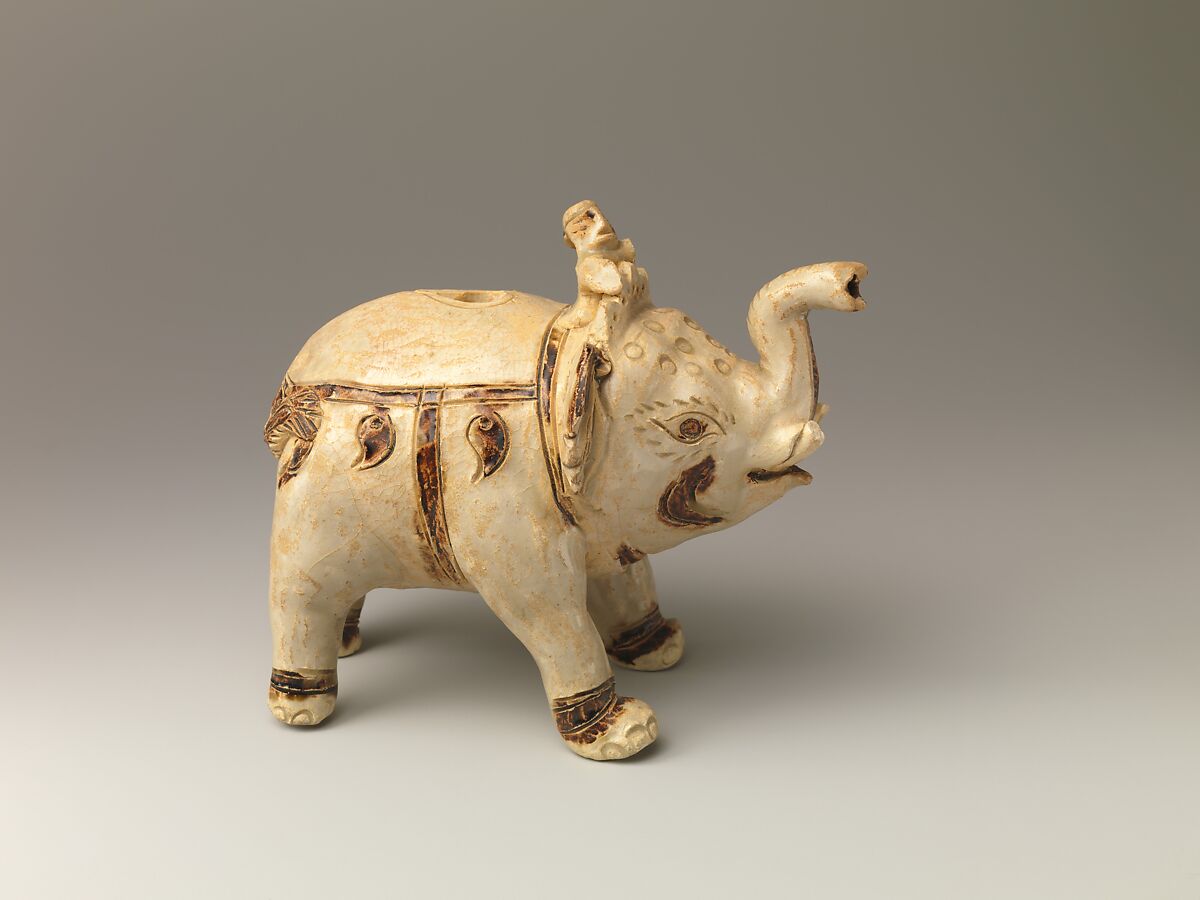 Ewer in the Form of an Elephant, Glazed pottery with incised and inlaid decoration, Vietnam
