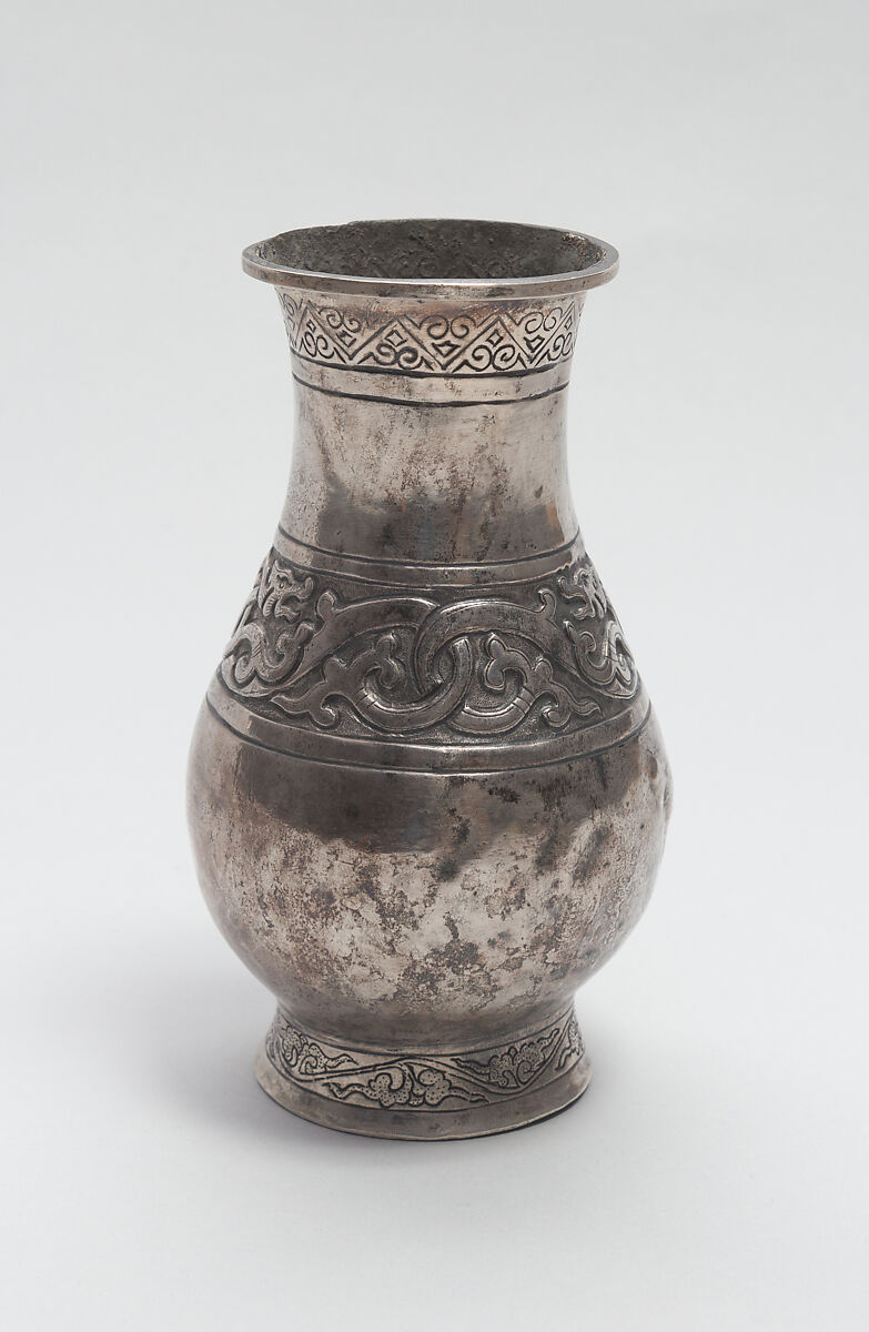 Vessel with dragon frieze, Silver, China