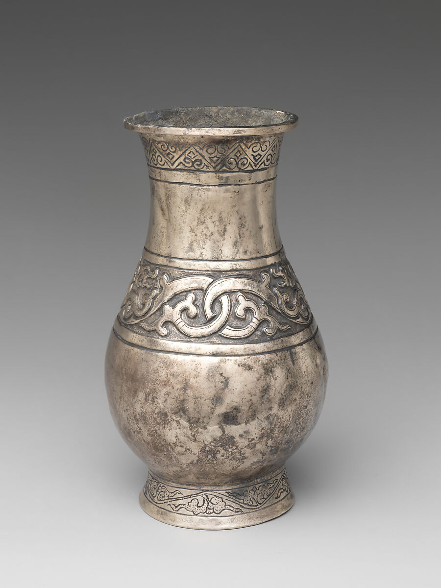 Vessel with dragon frieze, Silver, China