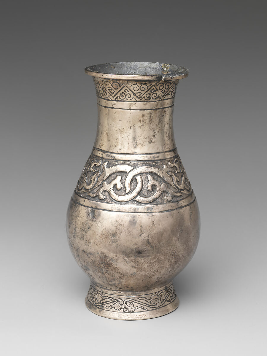 Vessel with dragon frieze, Silver, China
