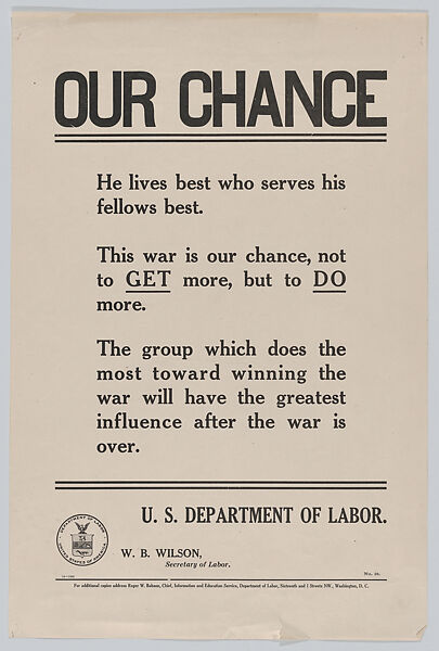 Our chance, United States Department of Labor, Commercial lithograph 