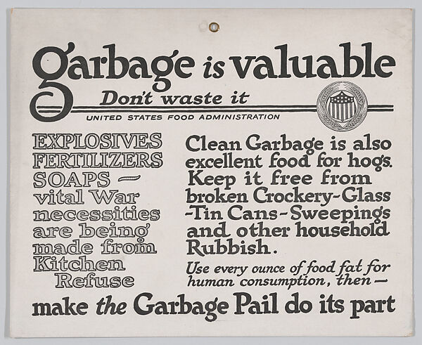 Garbage is valuable, United States Food Administration, Commercial lithograph 