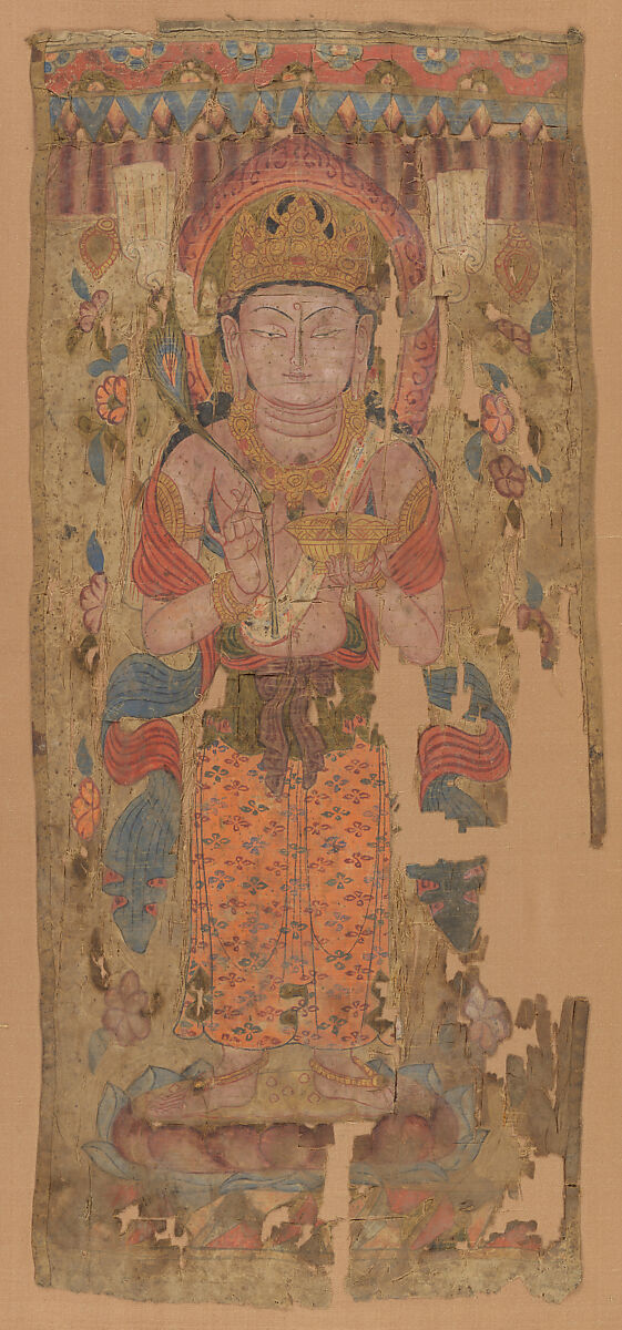 Banner with Bodhisattva, possibly Mahamayuri, Ink and pigment on silk, China (Dunhuang area, Gansu Province) 