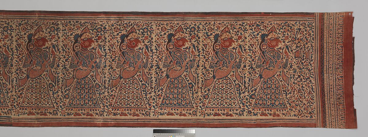 Painted Textile Depicting Celestial Musicians, Block-printed plain-weave cotton (mordant- and resist-dyed), India (Gujarat)
